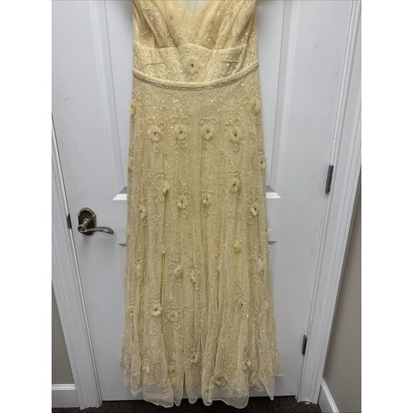 MAC DUGGAL Size 14 Yellow 70274 Embellished Illusion Cap Sleeve Formal Gown $598 - Picture 6 of 11